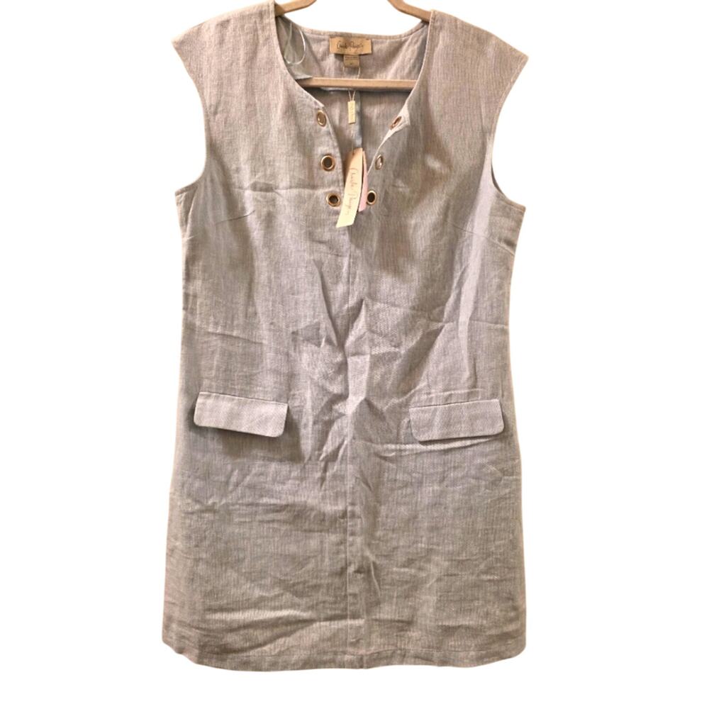 Charlie Paige Powder Blue Linen Sleeveless Dress Grommet Details SP Summer Boho